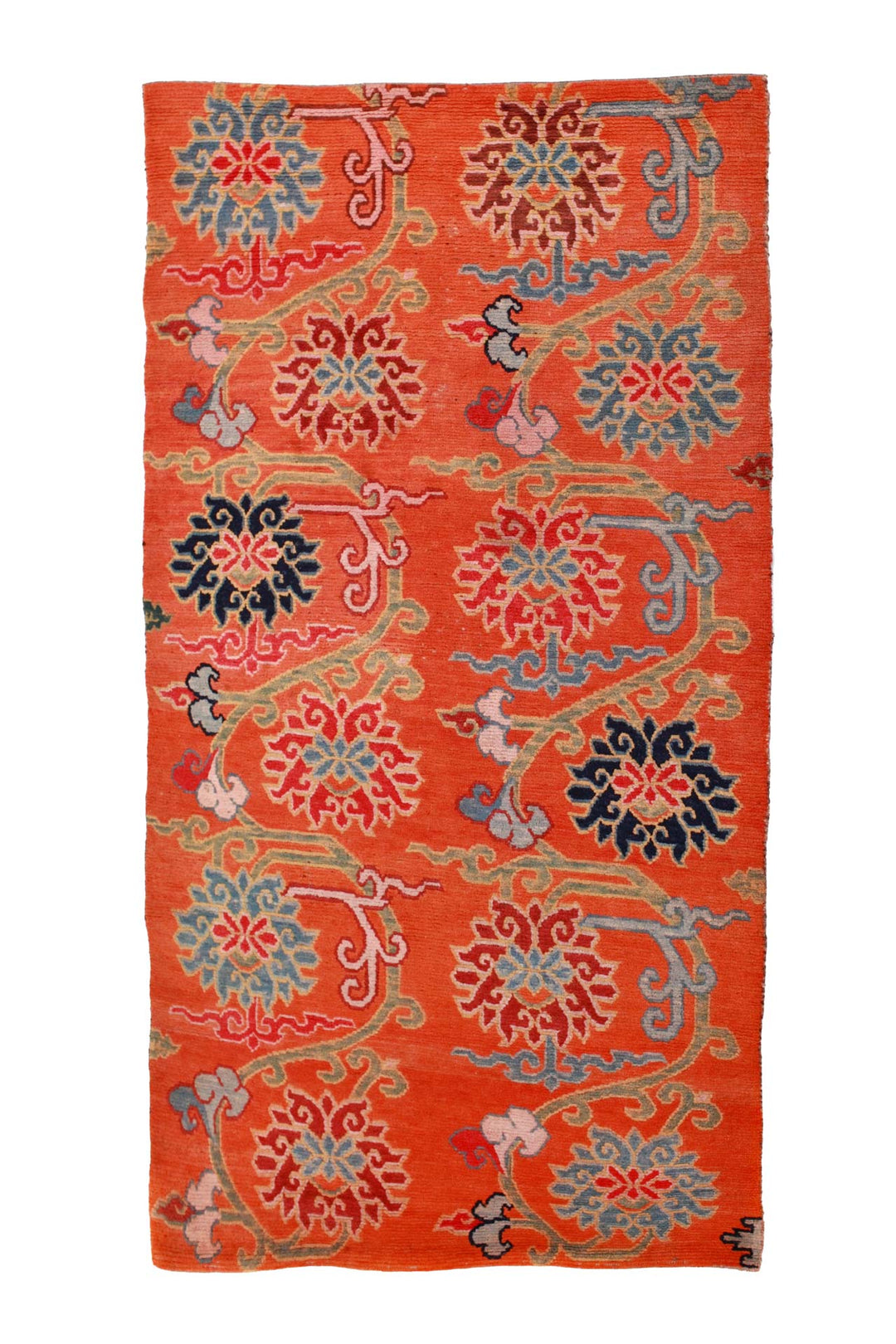 Hand-Knotted Tibetan Khaden Rug | Coral Field Floral Scroll | Front View