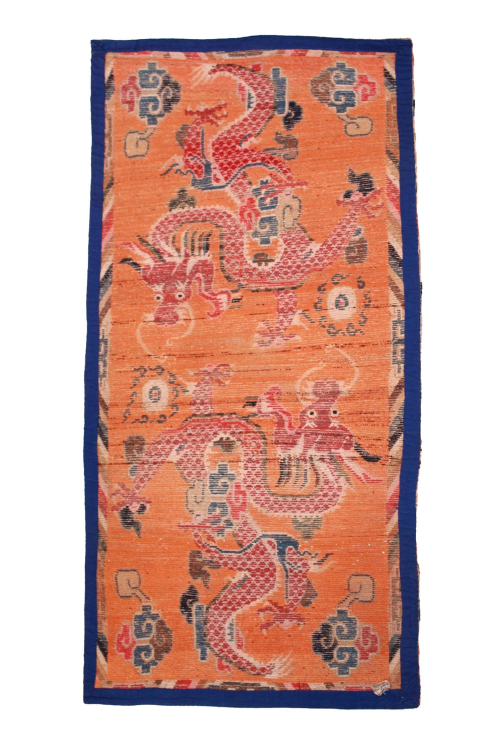 Hand-Knotted Tibetan Khaden Rug | Coral Twin Dragons | Back View