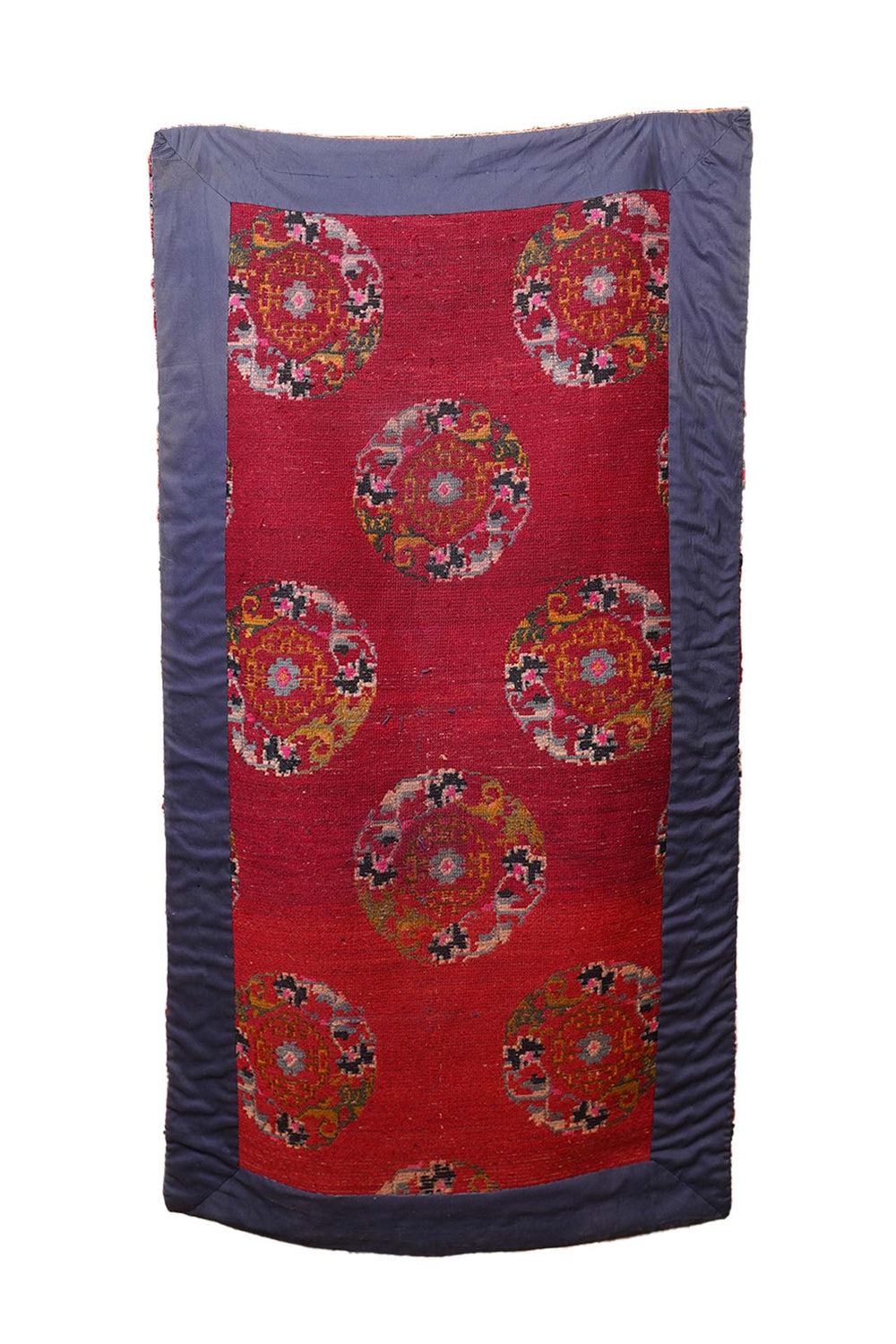 Hand-Knotted Tibetan Khaden Rug | Crimson Field Medallion Repeat | Back View