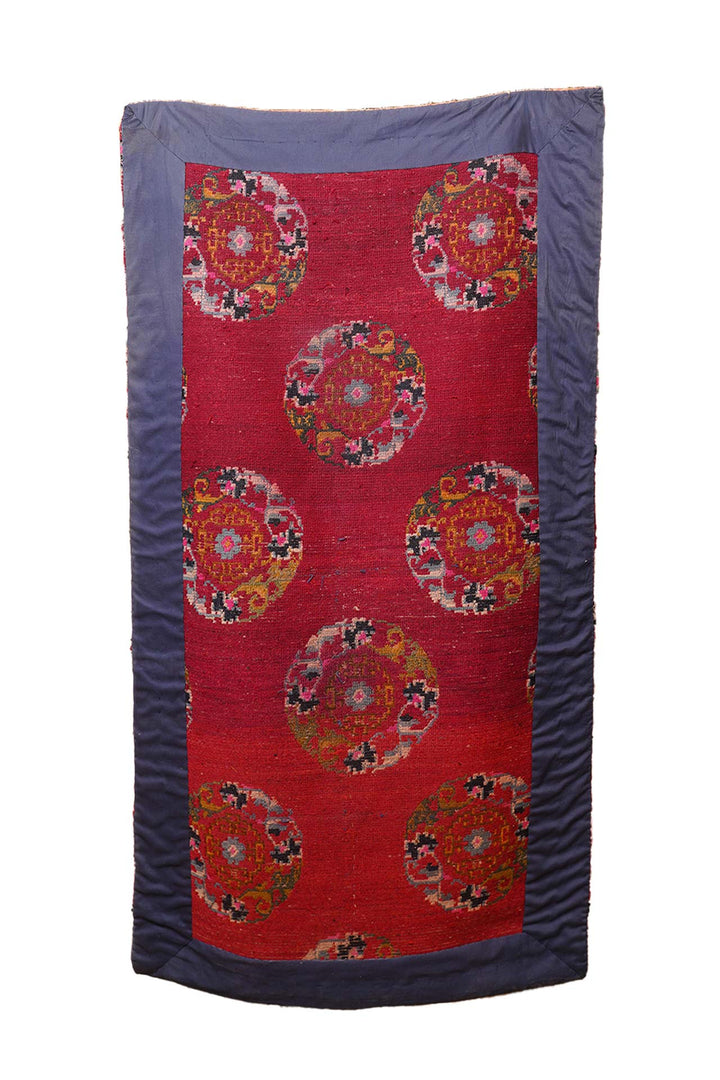 Hand-Knotted Tibetan Khaden Rug | Crimson Field Medallion Repeat | Back View