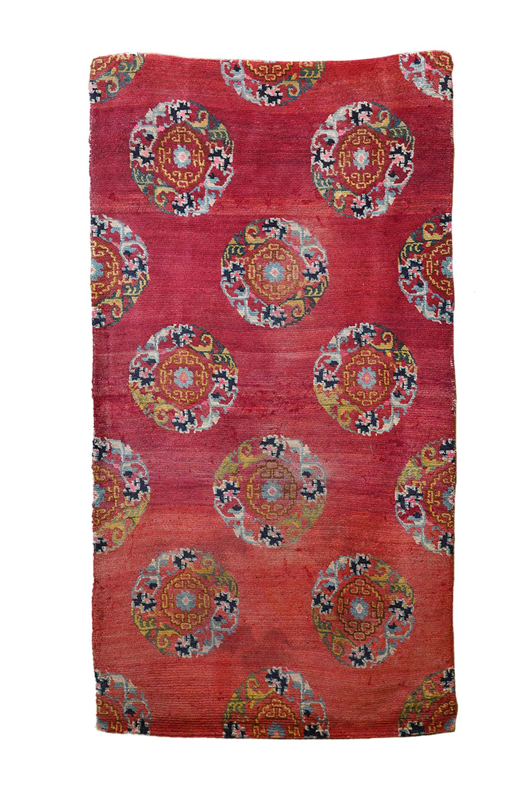 Hand-Knotted Tibetan Khaden Rug | Crimson Field Medallion Repeat | Front View