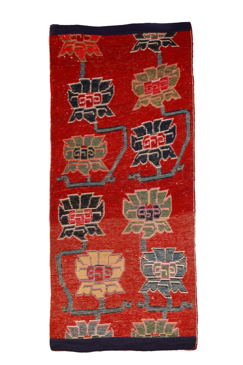 Hand-Knotted Tibetan Khaden Rug | Crimson Lotus Chain | Back View