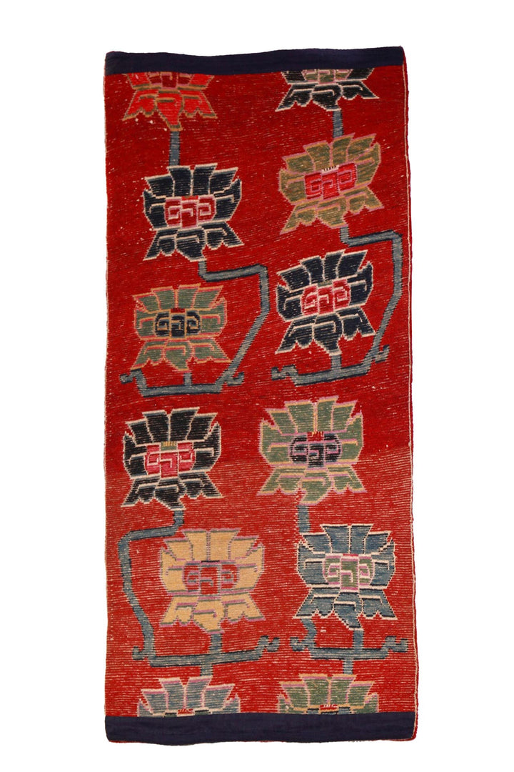 Hand-Knotted Tibetan Khaden Rug | Crimson Lotus Chain | Back View