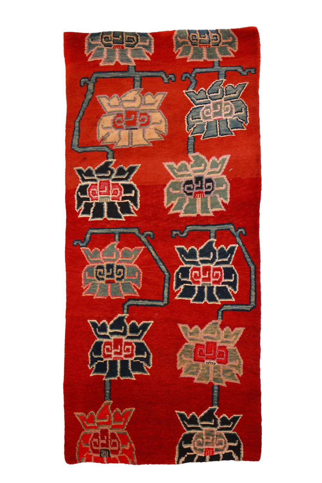 Hand-Knotted Tibetan Khaden Rug | Crimson Lotus Chain | Front View