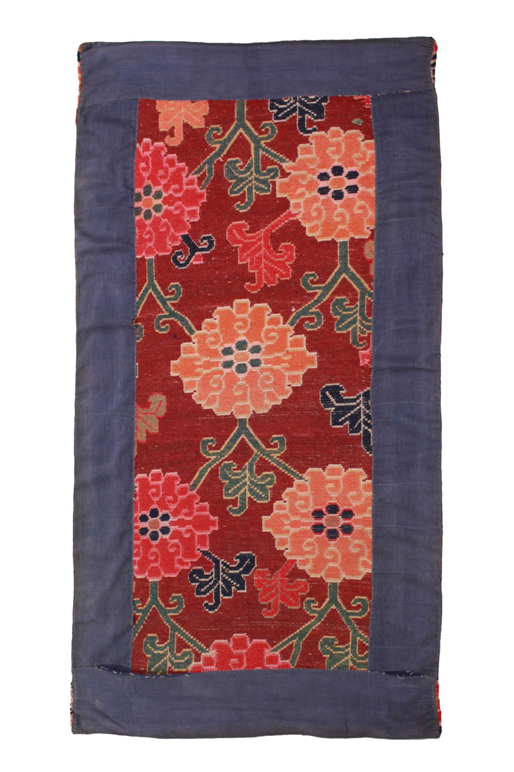 Hand-Knotted Tibetan Khaden Rug | Crimson Peony Lattice | Back View