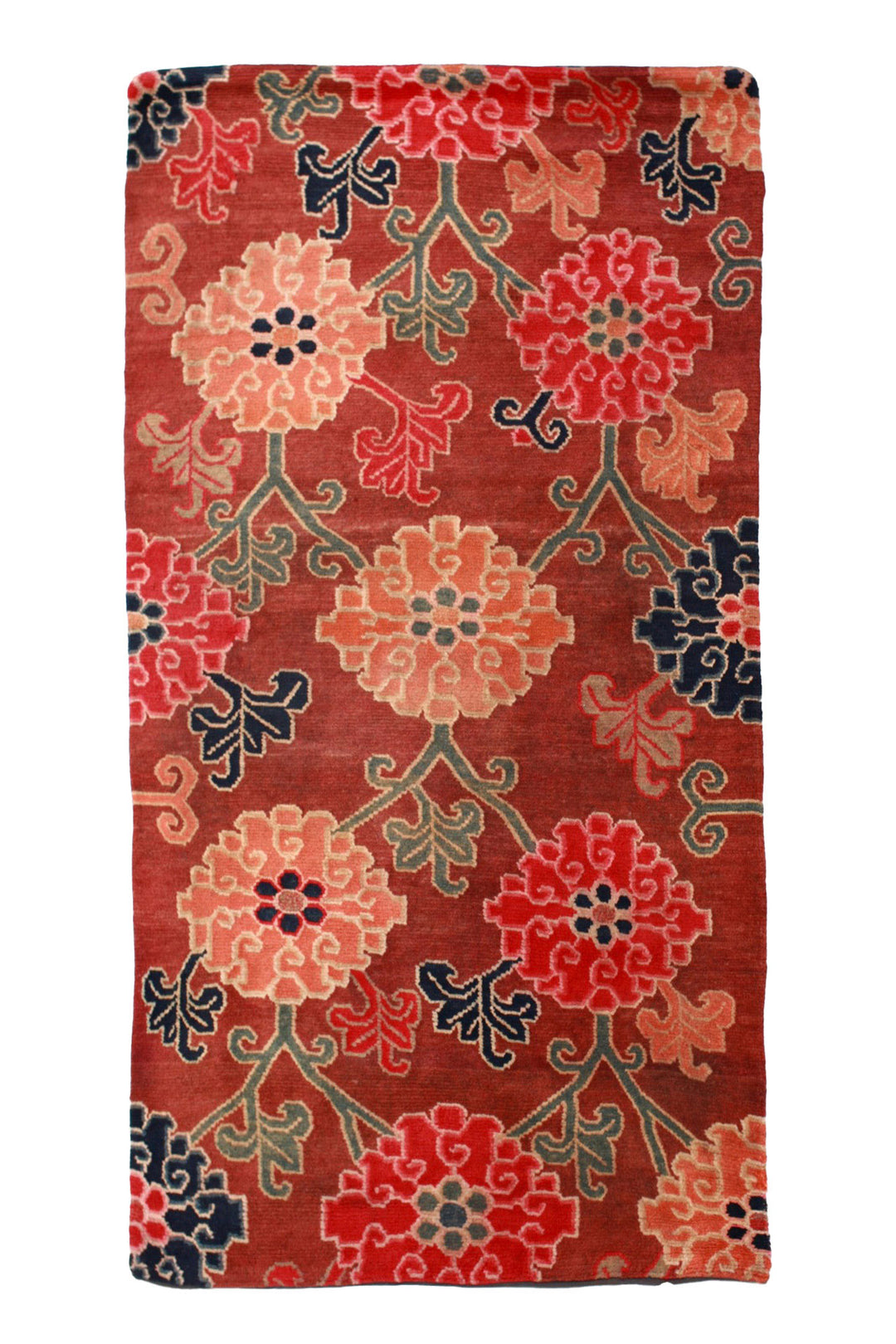 Hand-Knotted Tibetan Khaden Rug | Crimson Peony Lattice | Front View