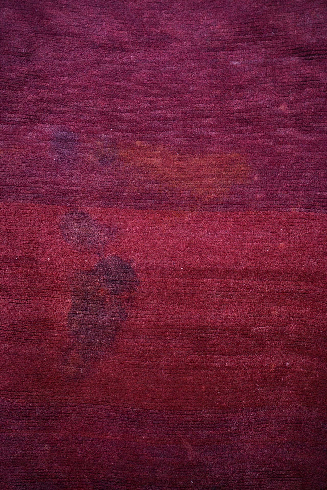 Hand-Knotted Tibetan Khaden Rug | Deep Red Minimal Field | Detail View