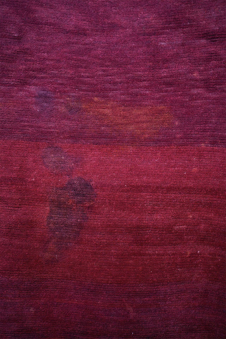Hand-Knotted Tibetan Khaden Rug | Deep Red Minimal Field | Detail View