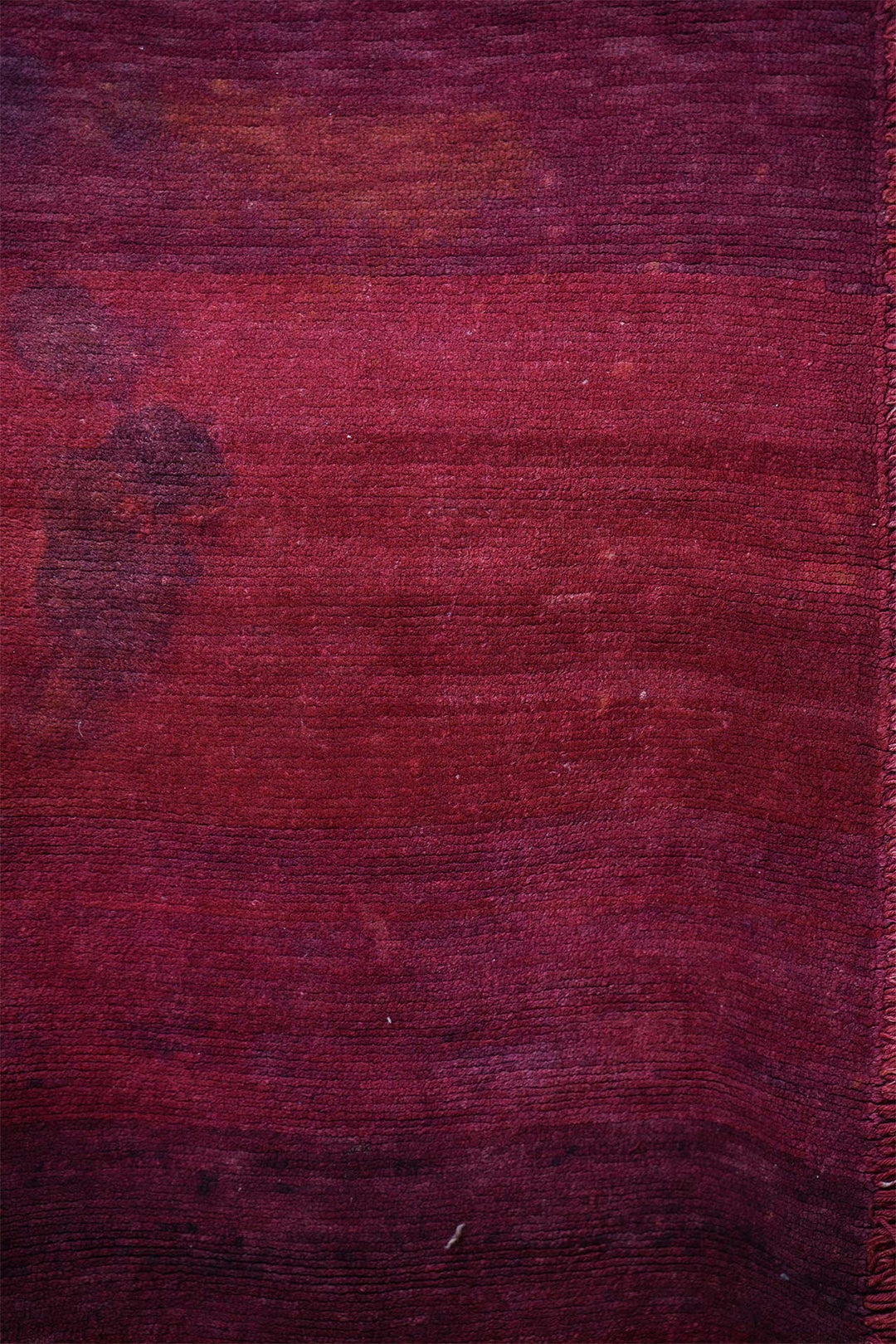 Hand-Knotted Tibetan Khaden Rug | Deep Red Minimal Field | Detail View