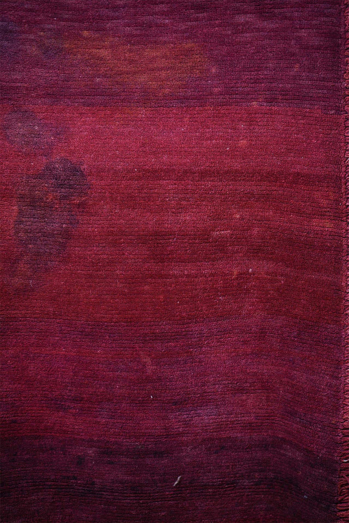 Hand-Knotted Tibetan Khaden Rug | Deep Red Minimal Field | Detail View
