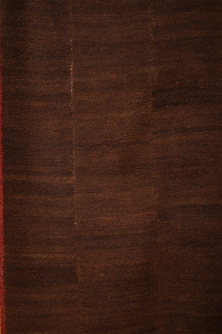Hand-Knotted Tibetan Khaden Rug | Deep Umber Field Minimalist | Detail View