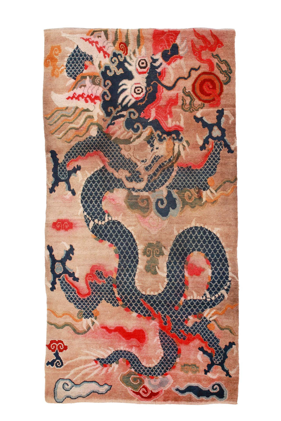 Hand-Knotted Tibetan Khaden Rug | Dragon Motif on Sand Ground | Front View