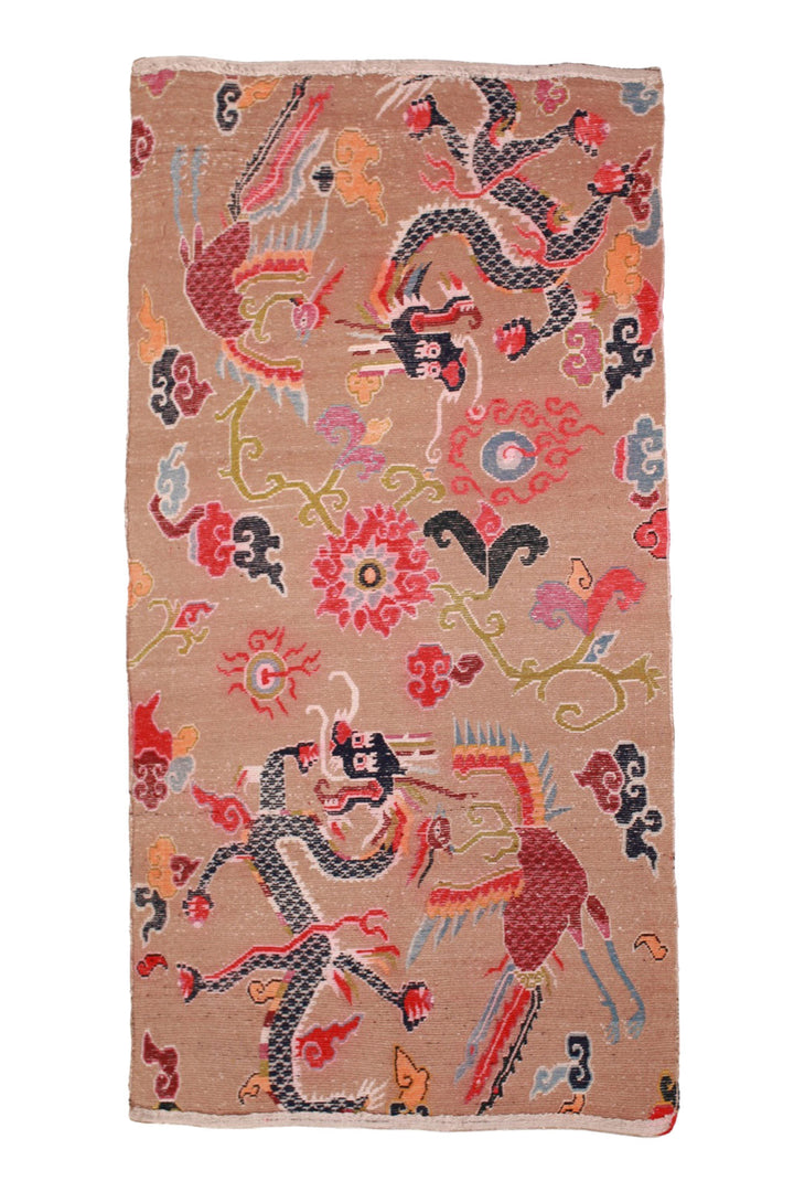 Hand-Knotted Tibetan Khaden Rug | Dragon &amp; Phoenix Dance | Back View