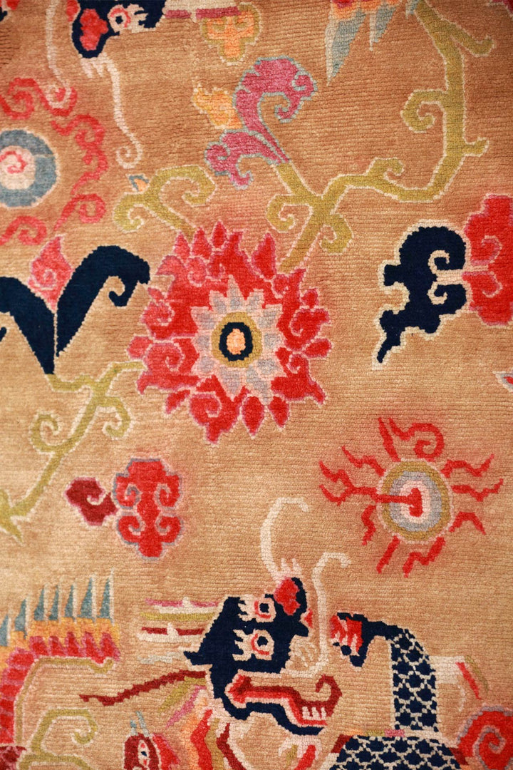 Hand-Knotted Tibetan Khaden Rug | Dragon &amp; Phoenix Dance | Detail View