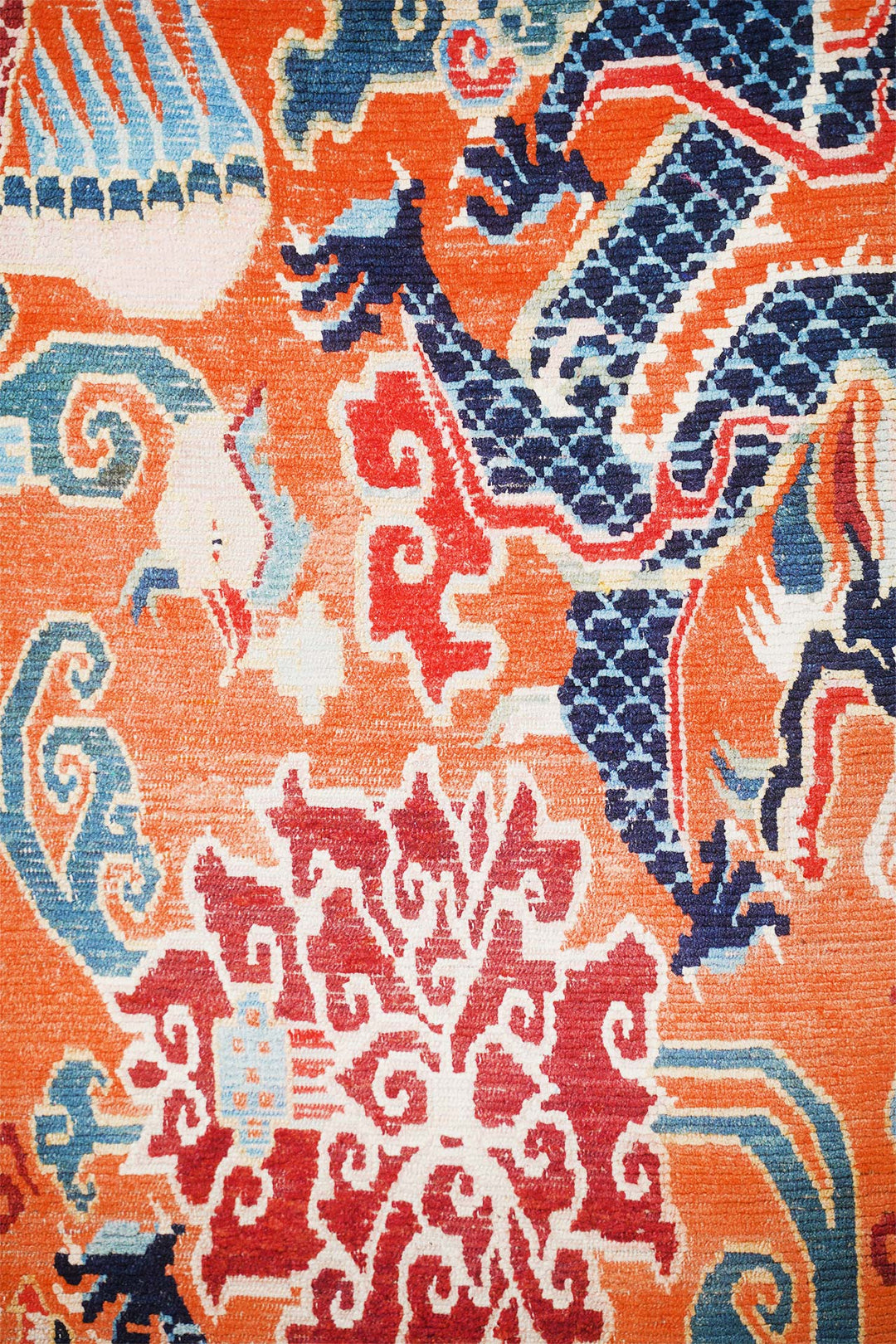 Hand-Knotted Tibetan Khaden Rug | Dragon Phoenix Jewel | Detail View