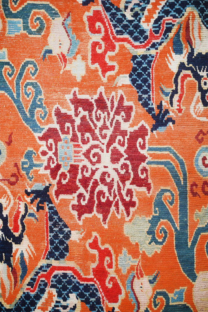 Hand-Knotted Tibetan Khaden Rug | Dragon Phoenix Jewel | Detail View