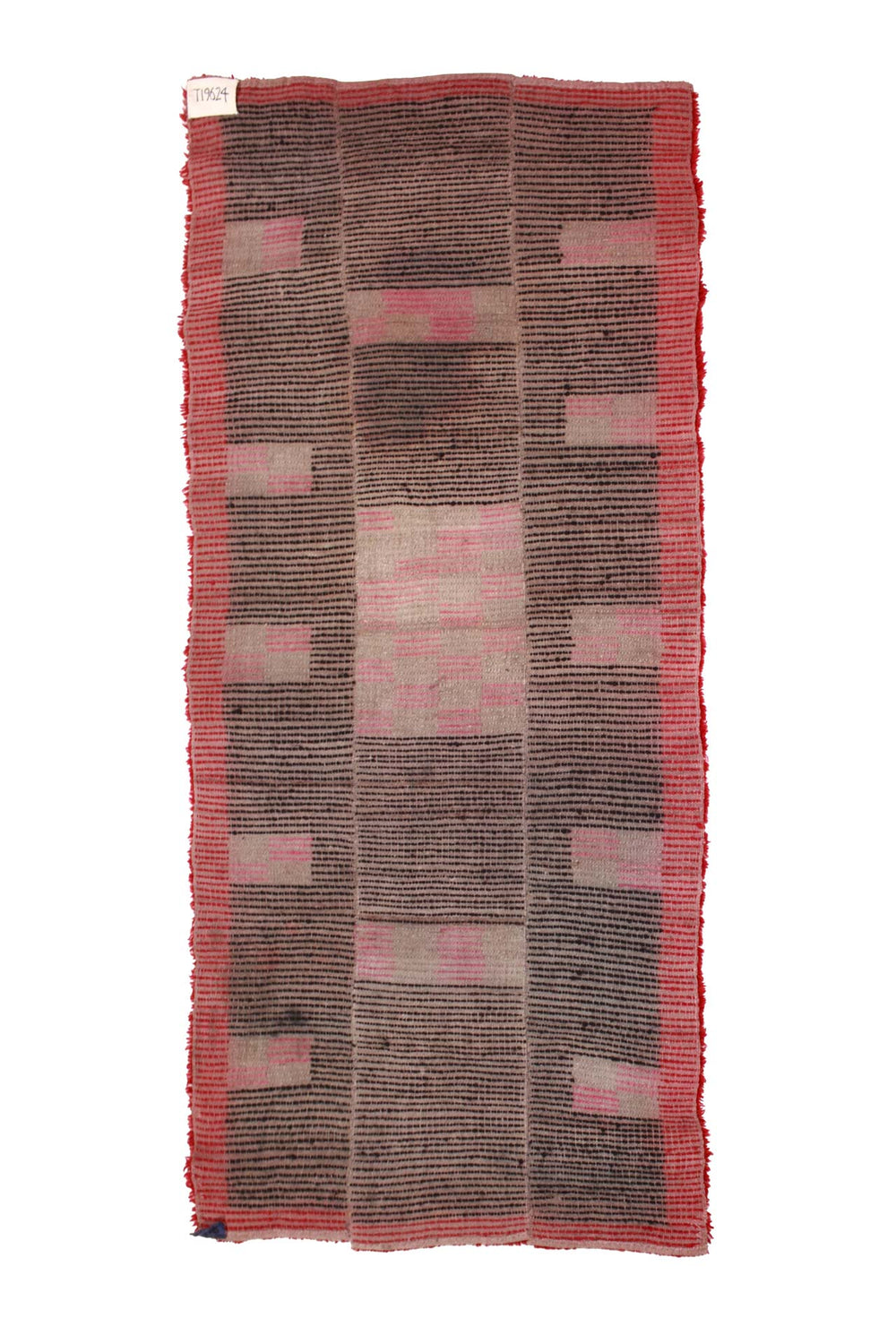 Hand-Knotted Tibetan Khaden Rug | Ebony Field Pink Checker Blocks | Back View