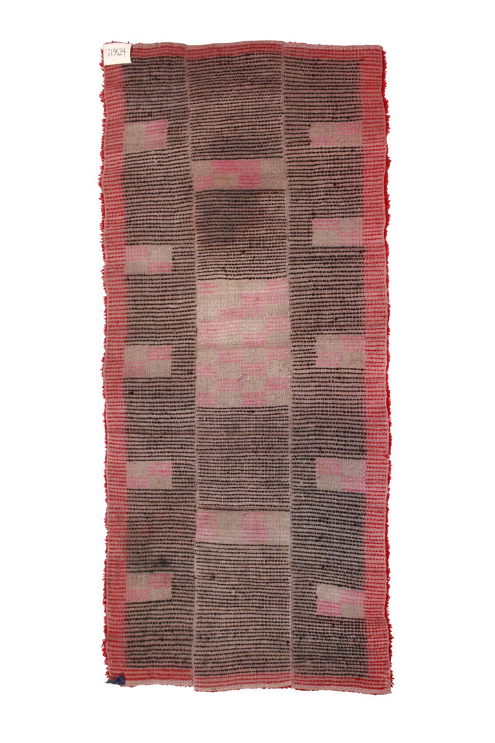 Hand-Knotted Tibetan Khaden Rug | Ebony Field Pink Checker Blocks | Back View