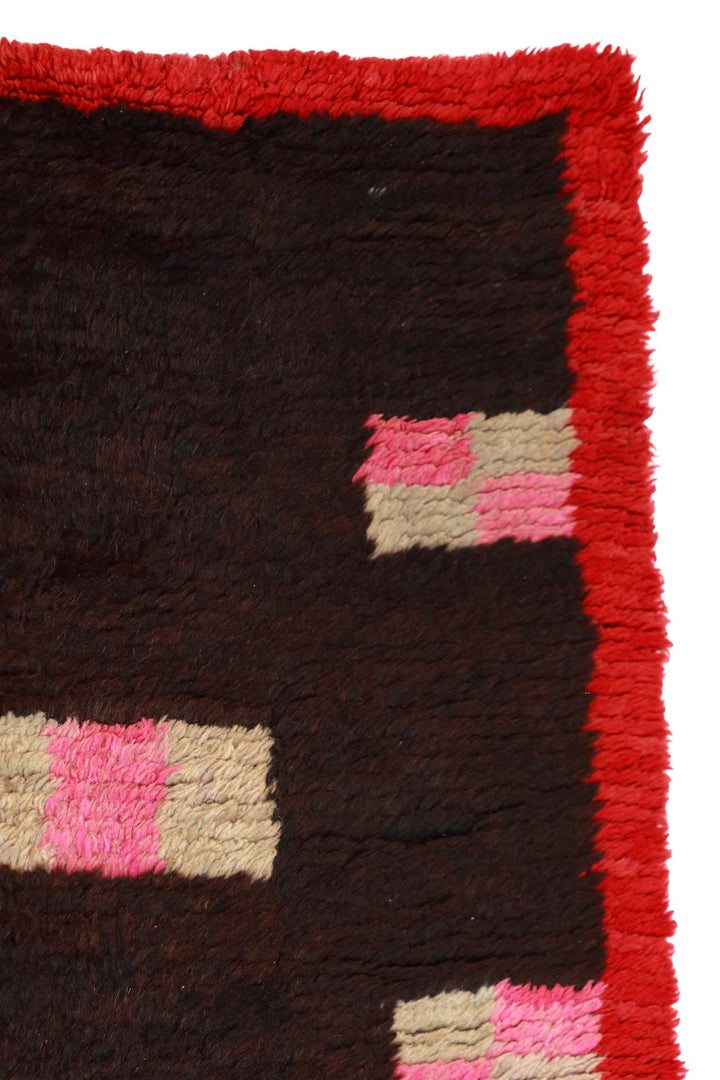 Hand-Knotted Tibetan Khaden Rug | Ebony Field Pink Checker Blocks | Detail View