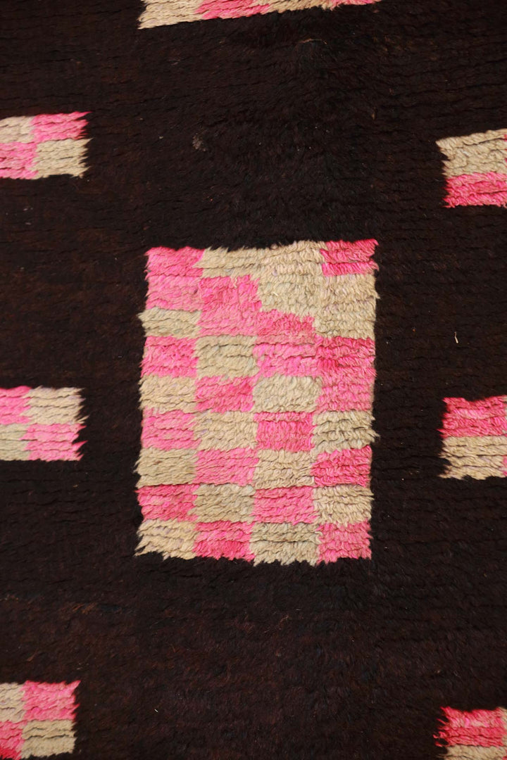 Hand-Knotted Tibetan Khaden Rug | Ebony Field Pink Checker Blocks | Detail View