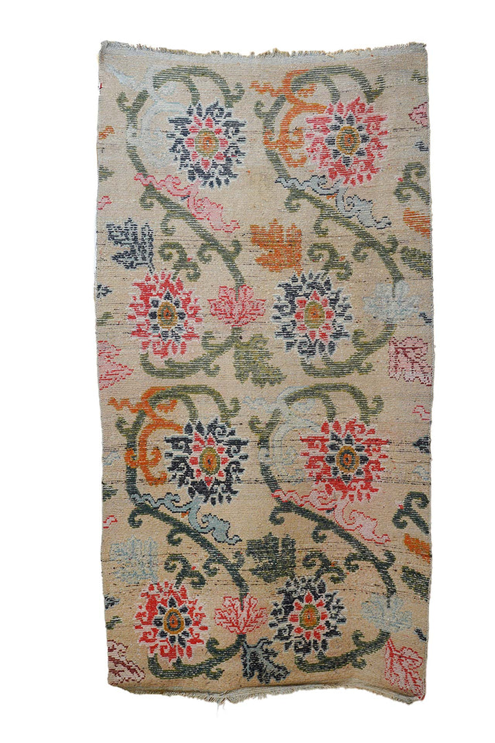 Hand-Knotted Tibetan Khaden Rug | Eight-Lotus Vine Lattice | Back View