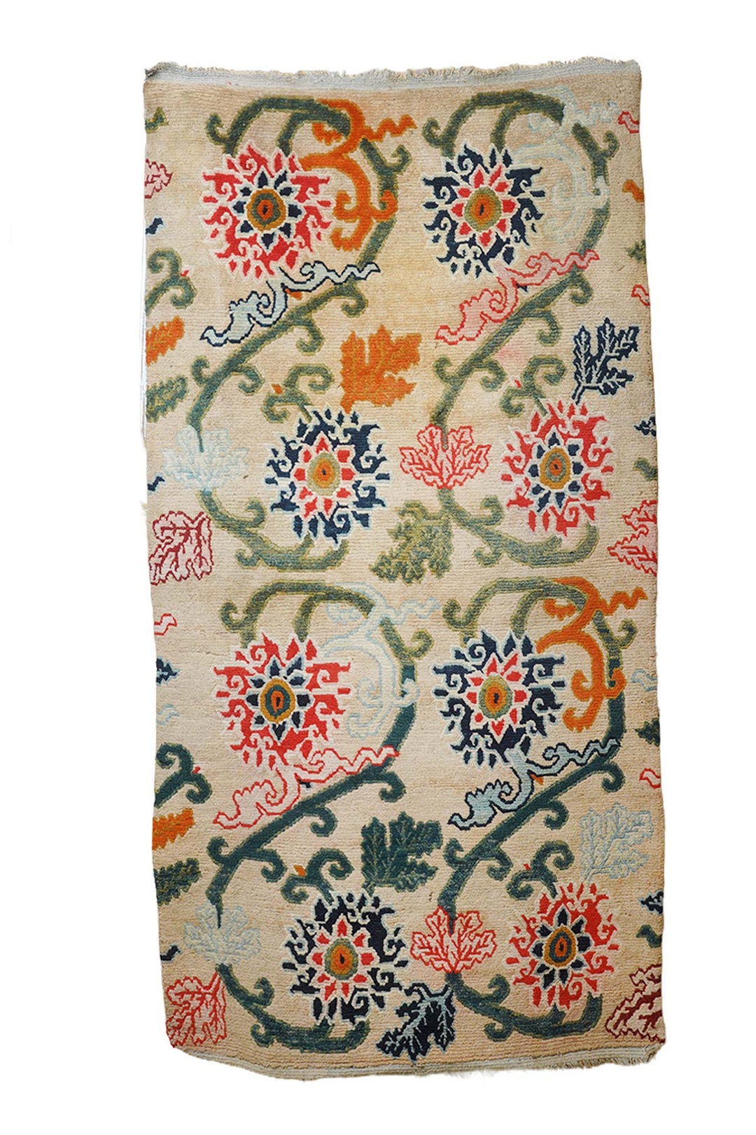 Hand-Knotted Tibetan Khaden Rug | Eight-Lotus Vine Lattice | Front View