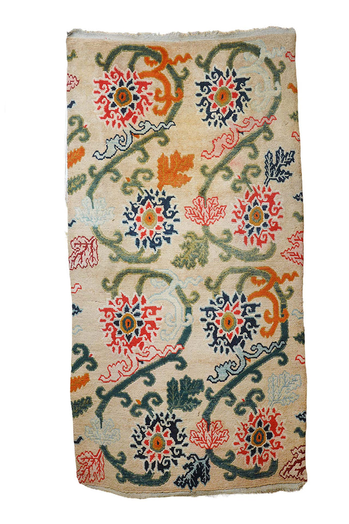 Hand-Knotted Tibetan Khaden Rug | Eight-Lotus Vine Lattice | Front View