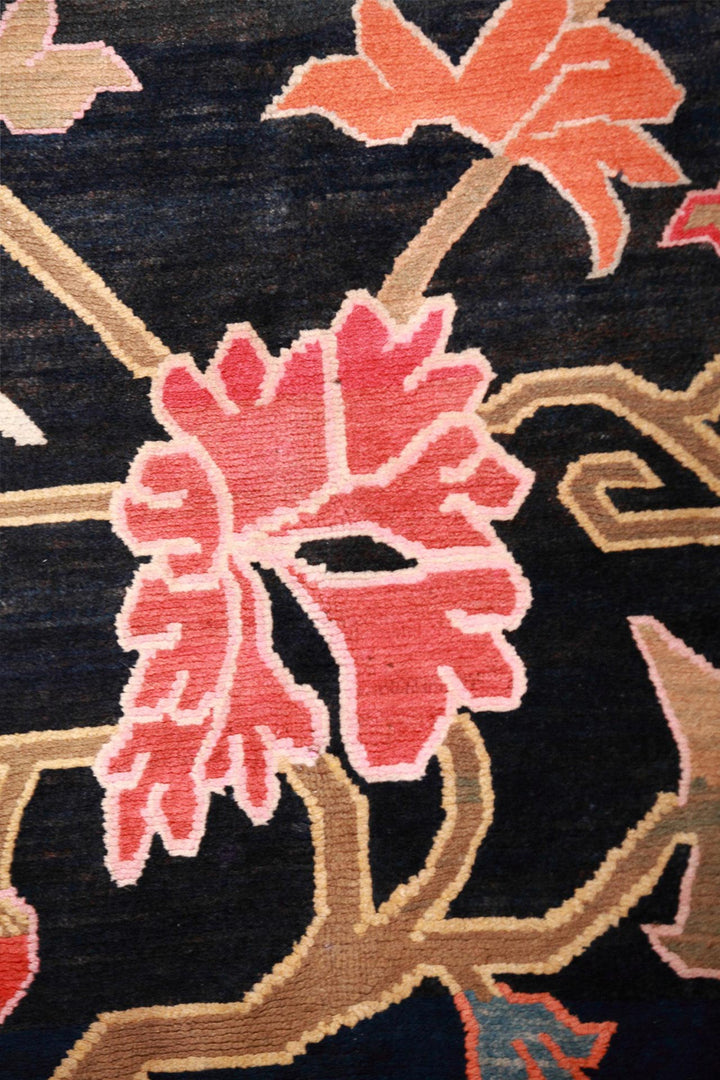 Hand-Knotted Tibetan Khaden Rug | Ember Blossom Vines | Detail View