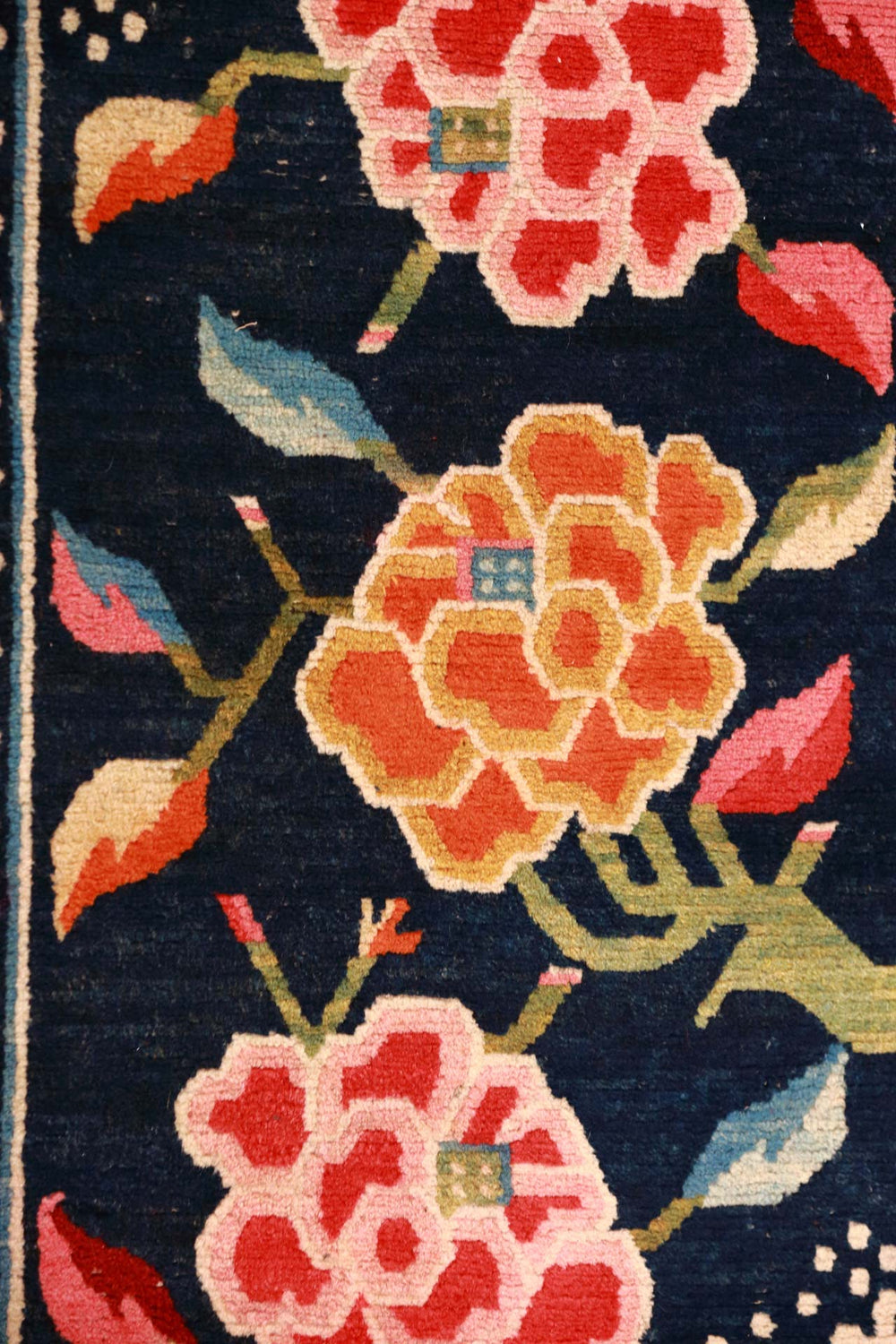 Hand-Knotted Tibetan Khaden Rug | Floral Blossom Mountain | Detail View