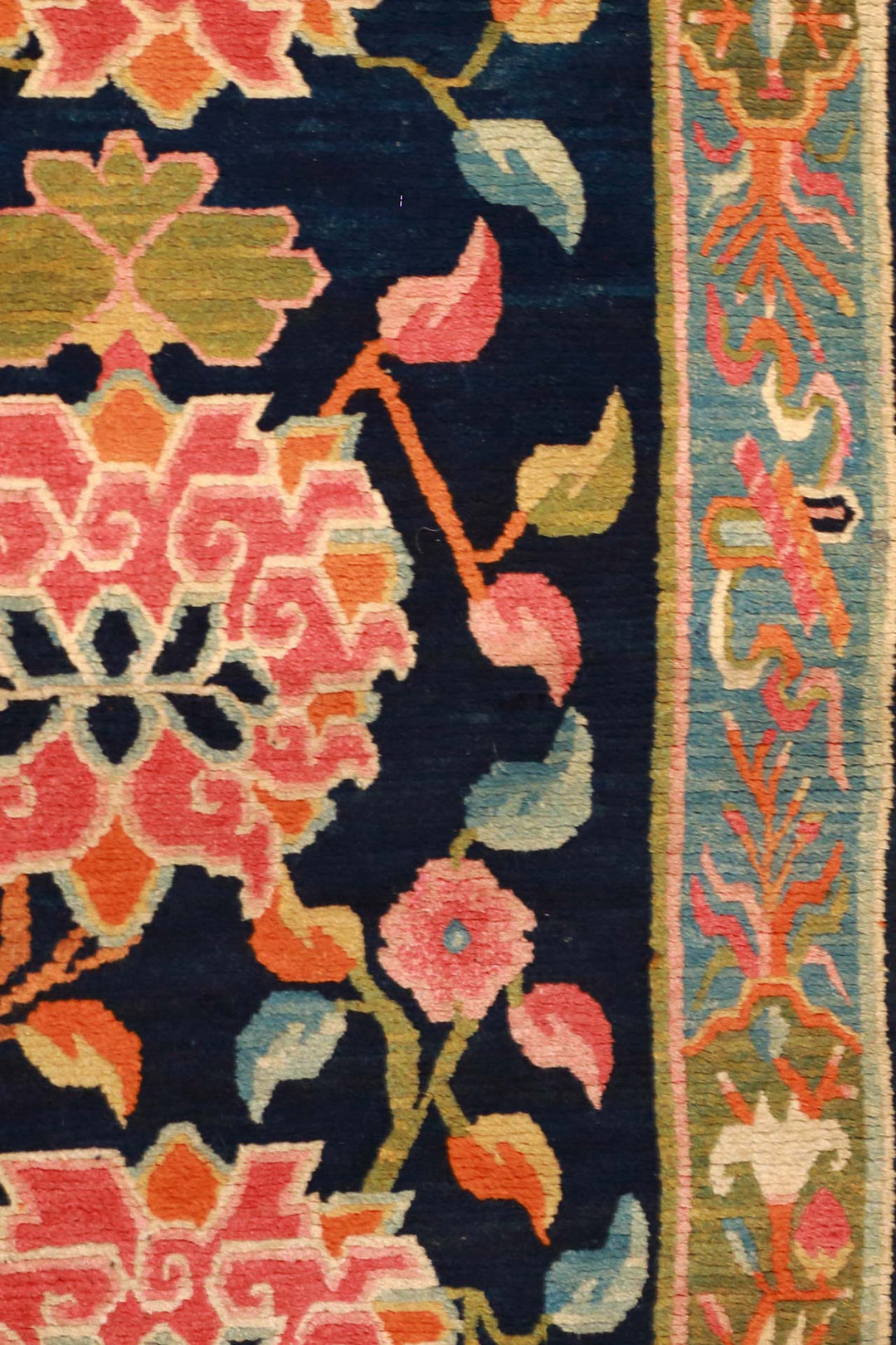Hand-Knotted Tibetan Khaden Rug | Floral Medallion Mountain Pattern | Detail View