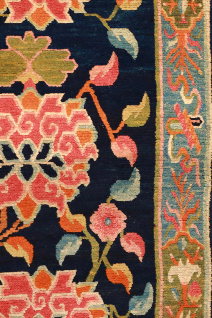 Hand-Knotted Tibetan Khaden Rug | Floral Medallion Mountain Pattern | Detail View