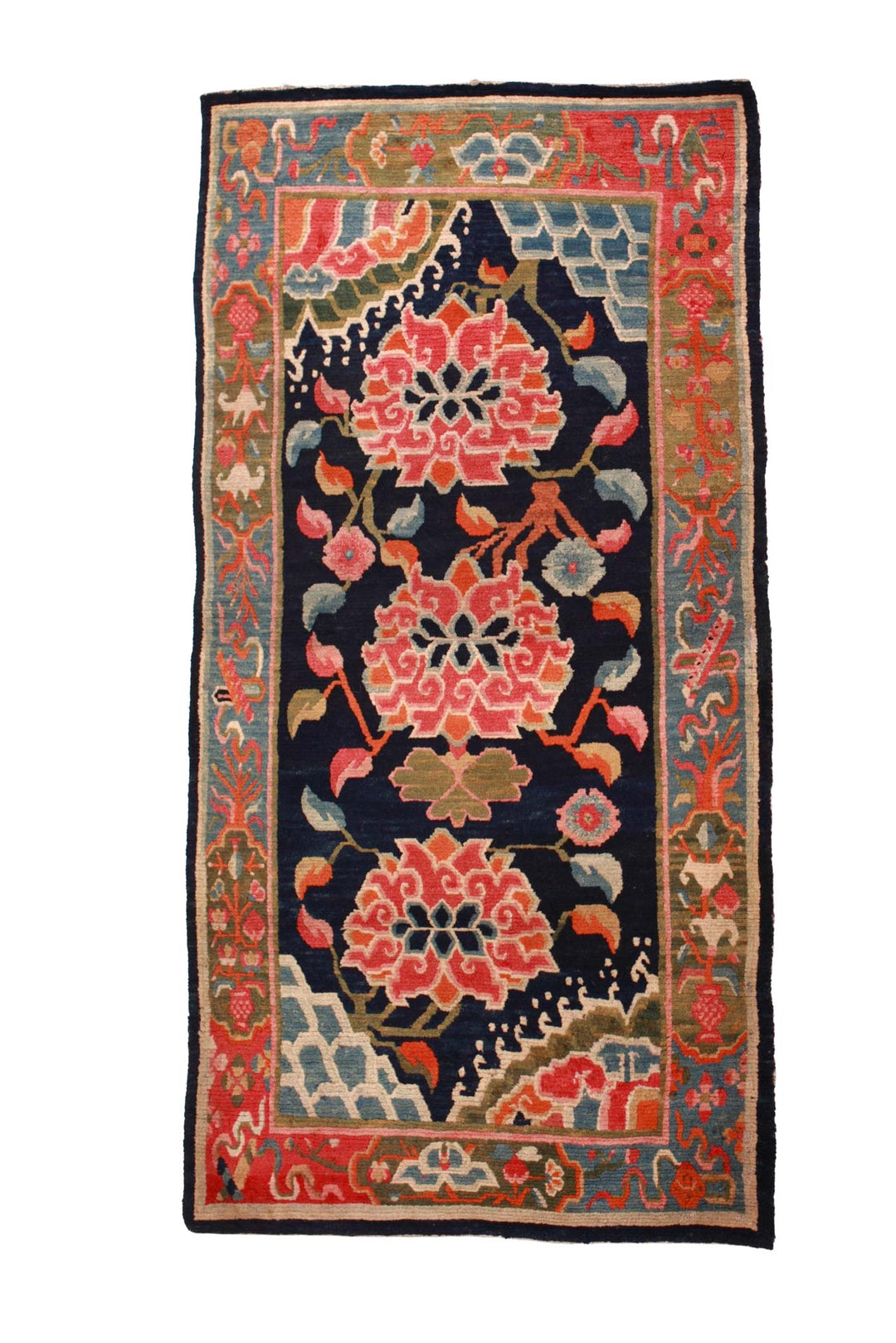 Hand-Knotted Tibetan Khaden Rug | Floral Medallion Mountain Pattern | Front View