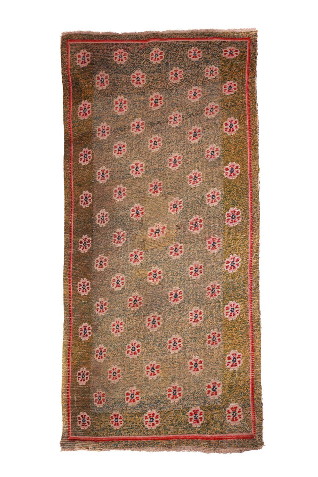 Hand-Knotted Tibetan Khaden Rug | Floral Roundel Grid | Back View