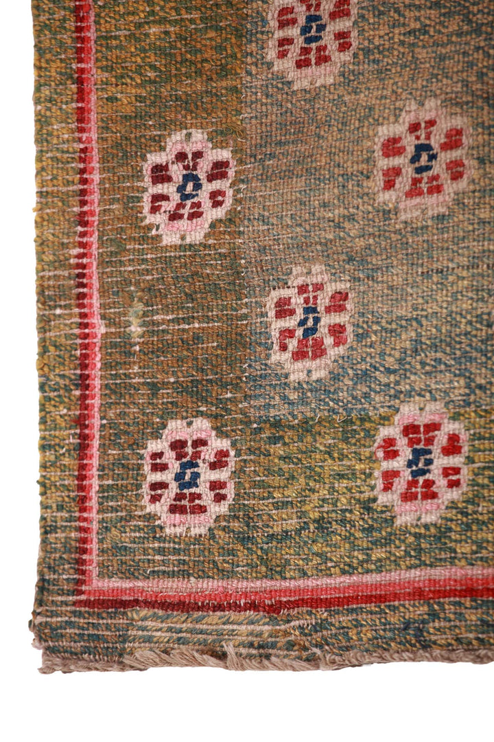 Hand-Knotted Tibetan Khaden Rug | Floral Roundel Grid | Detail View