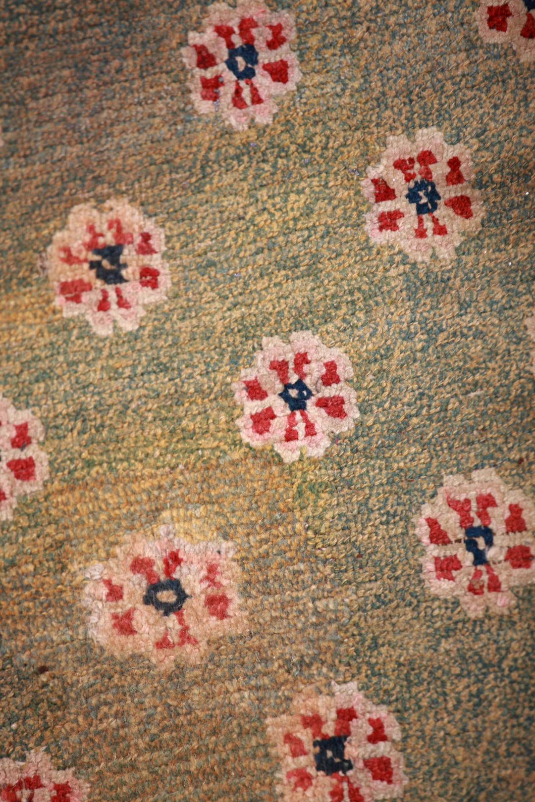 Hand-Knotted Tibetan Khaden Rug | Floral Roundel Grid | Detail View