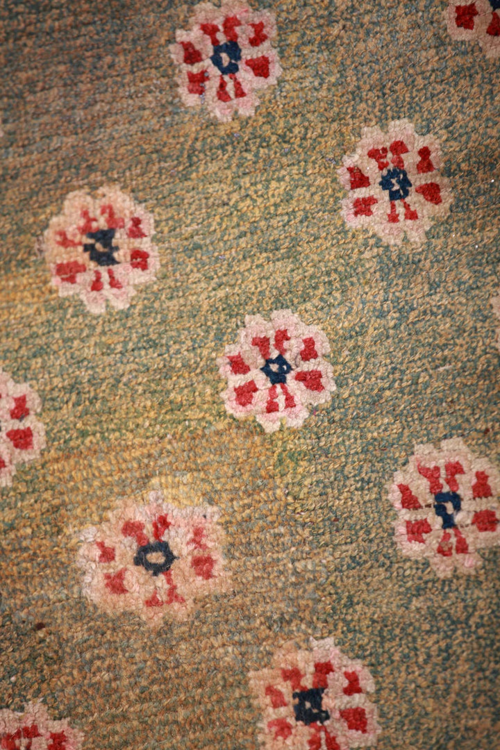 Hand-Knotted Tibetan Khaden Rug | Floral Roundel Grid | Detail View
