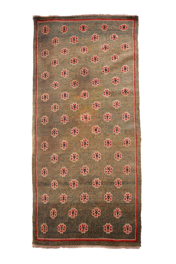 Hand-Knotted Tibetan Khaden Rug | Floral Roundel Grid | Front View