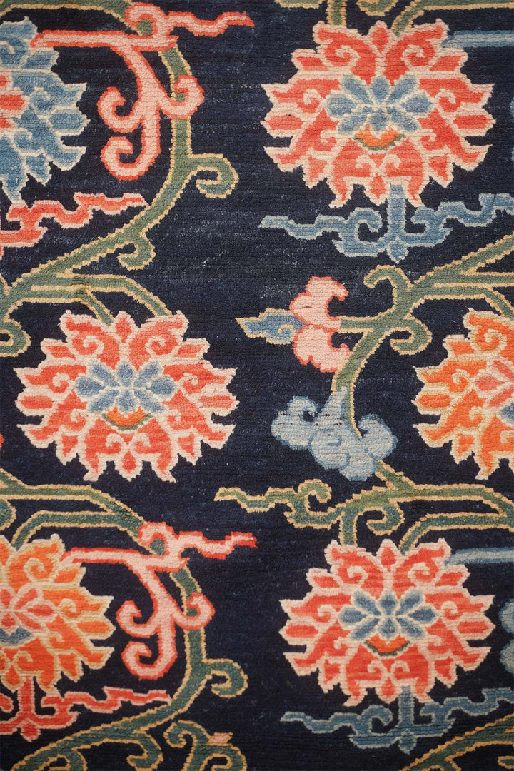 Hand-Knotted Tibetan Khaden Rug | Floral Vine Trellis | Detail View