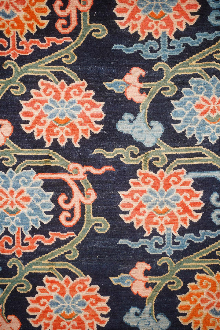 Hand-Knotted Tibetan Khaden Rug | Floral Vine Trellis | Detail View