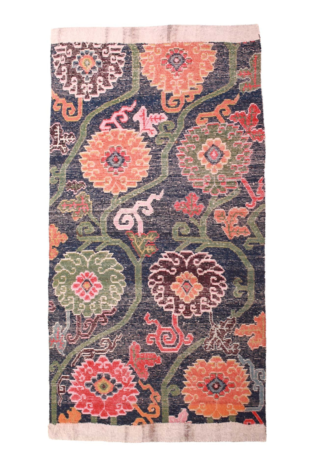 Hand-Knotted Tibetan Khaden Rug | Garden Medallion Vine Trellis | Back View