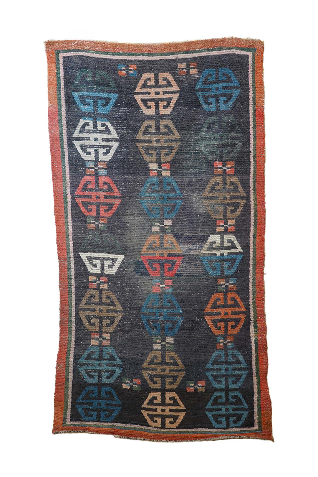 Hand-Knotted Tibetan Khaden Rug | Geometric Endless Knot Medallion Pattern | Front View
