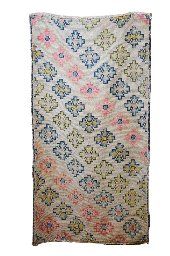 Hand-Knotted Tibetan Khaden Rug | Geometric Floral Lattice Field | Back View