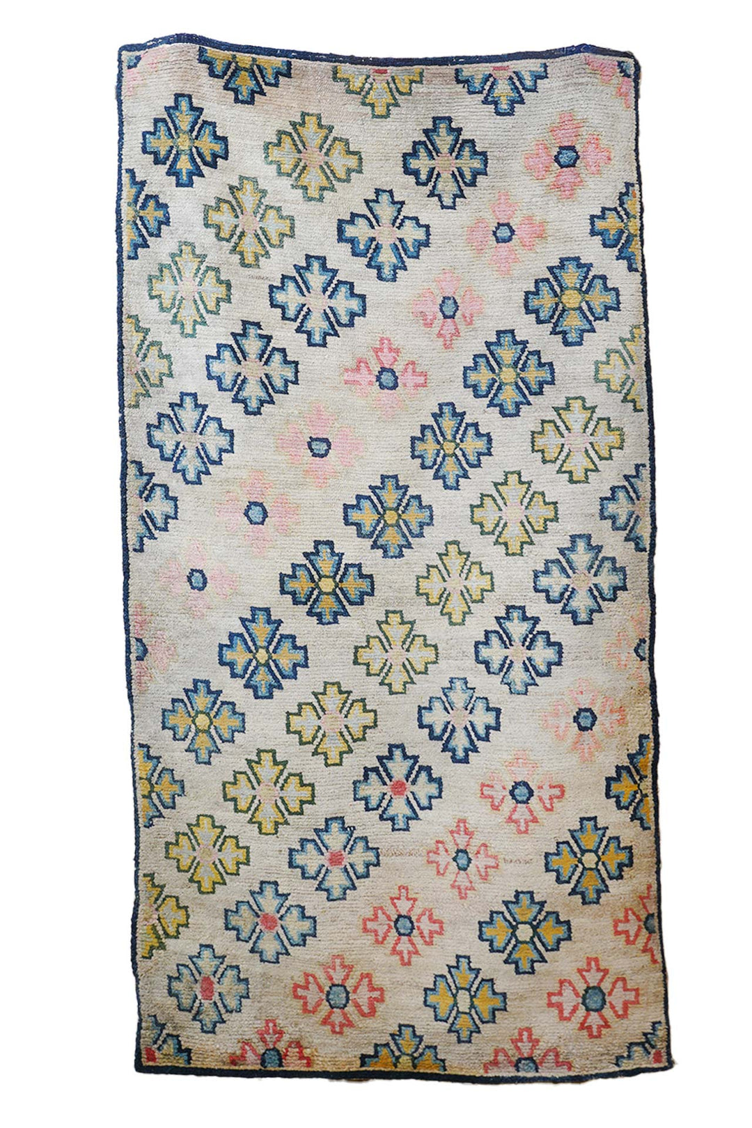 Hand-Knotted Tibetan Khaden Rug | Geometric Floral Lattice Field | Front View