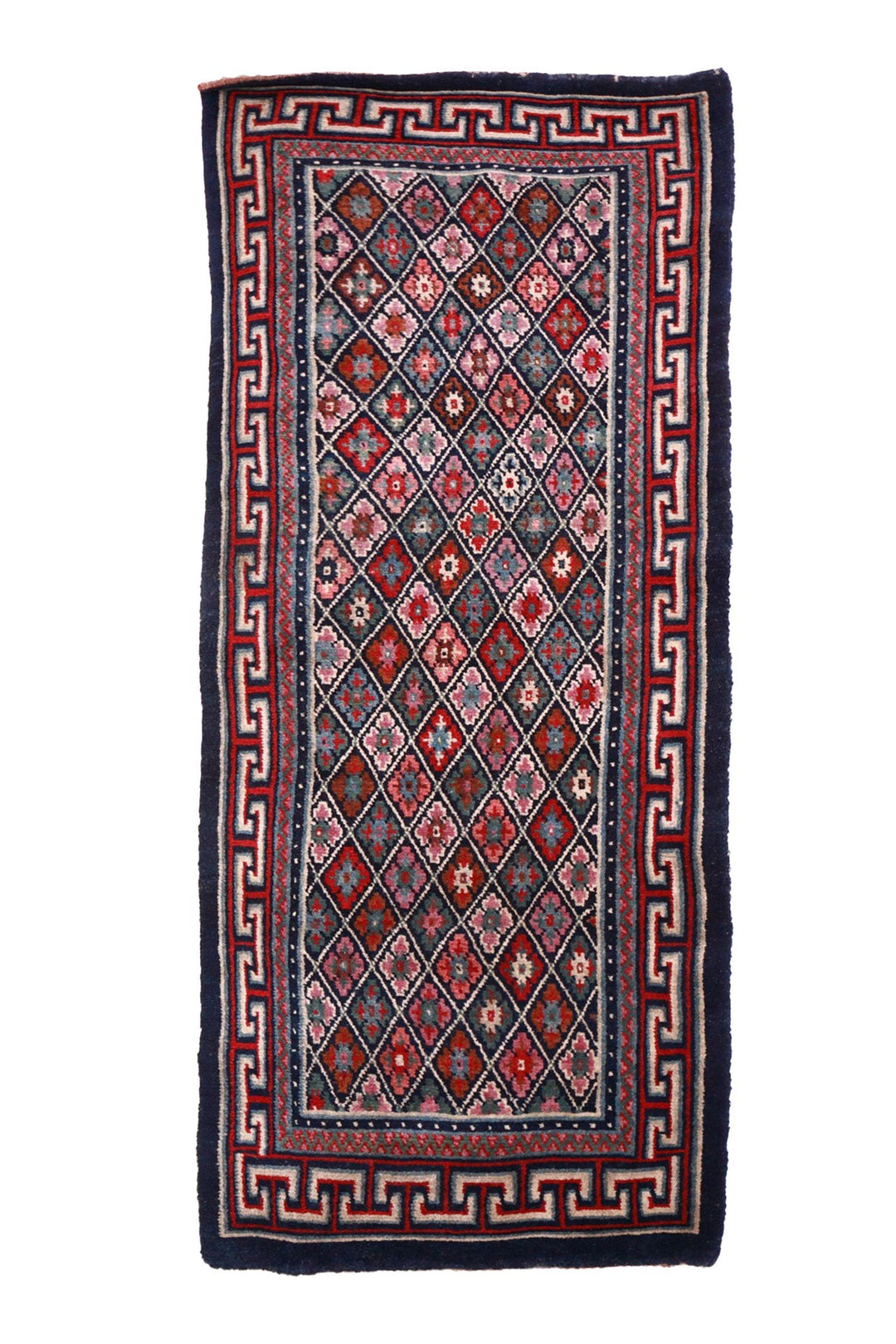 Hand-Knotted Tibetan Khaden Rug | Greek Key Rosette Lattice | Front View