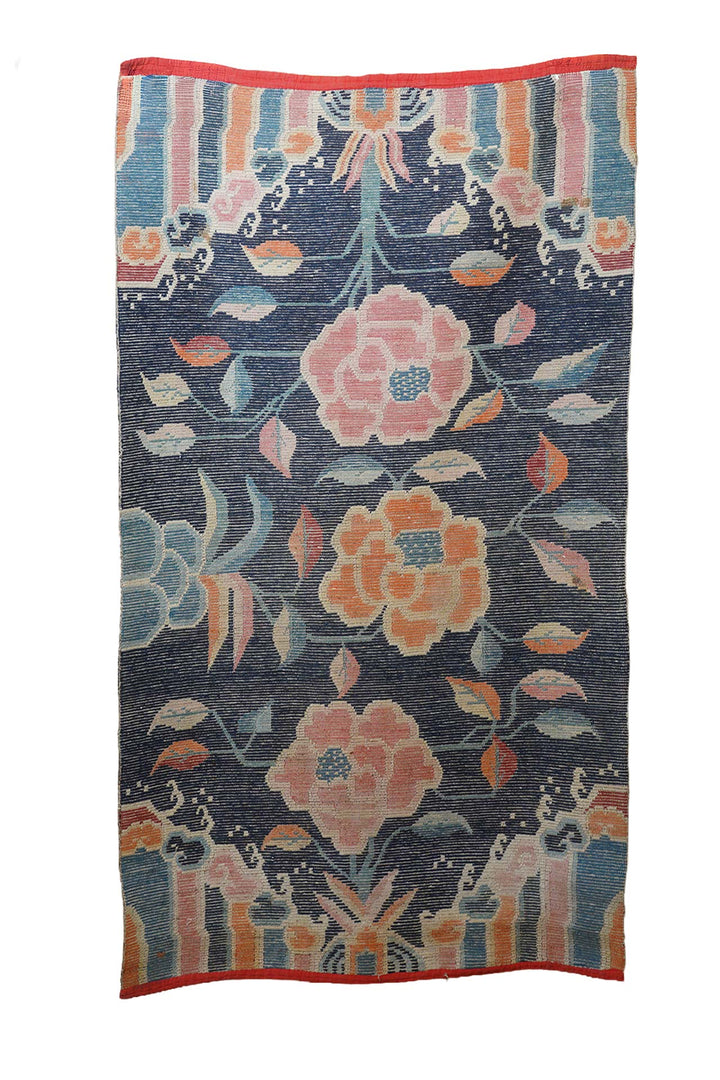 Hand-Knotted Tibetan Khaden Rug | Hanging Peony Garland | Back View
