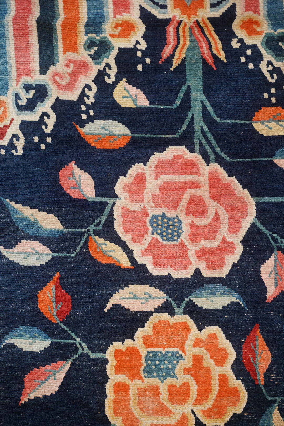 Hand-Knotted Tibetan Khaden Rug | Hanging Peony Garland | Detail View