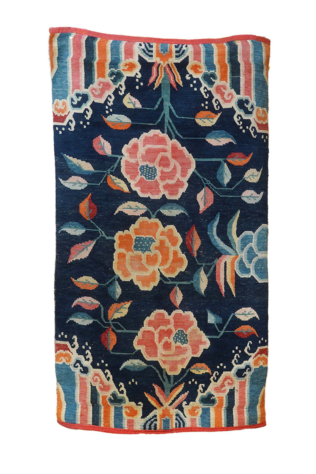 Hand-Knotted Tibetan Khaden Rug | Hanging Peony Garland | Front View