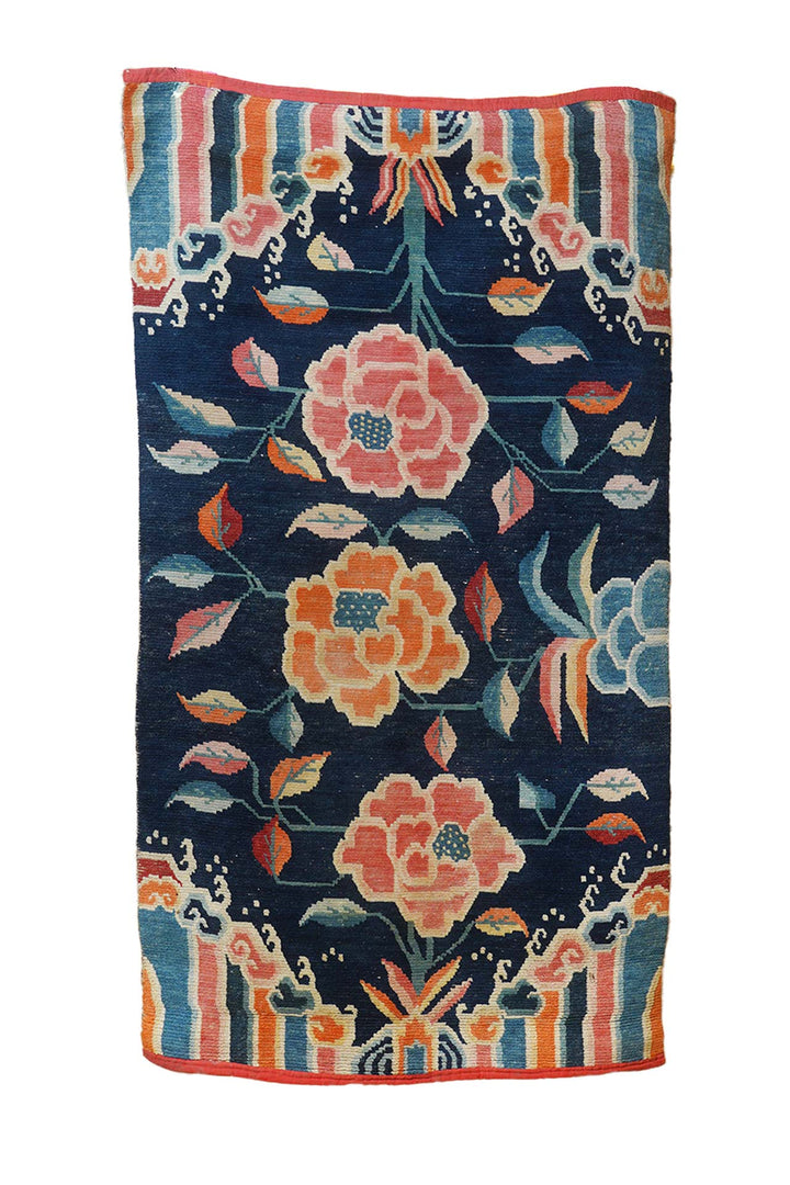 Hand-Knotted Tibetan Khaden Rug | Hanging Peony Garland | Front View