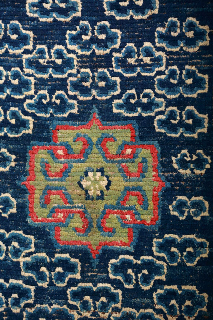 Hand-Knotted Tibetan Khaden Rug | Indigo Cloud Medallion | Detail View