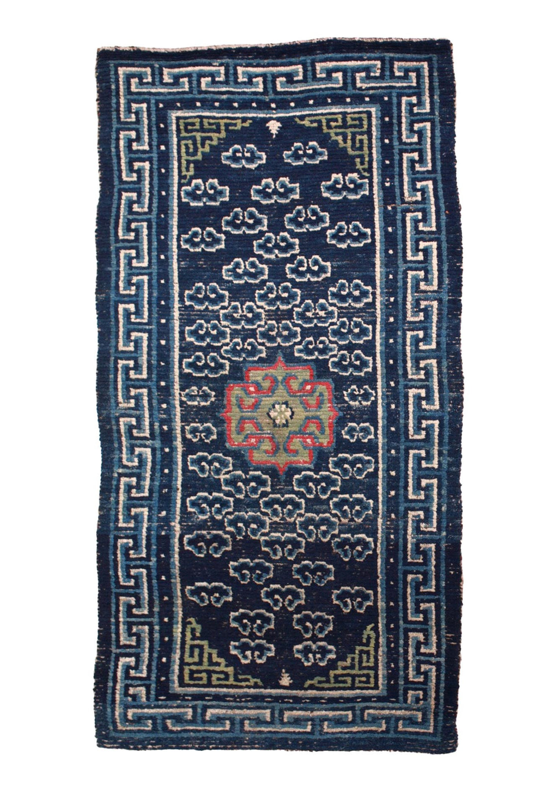 Hand-Knotted Tibetan Khaden Rug | Indigo Cloud Medallion | Front View